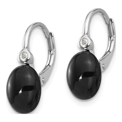 Sterling Silver Onyx & White Topaz Leverback Earrings – view 3