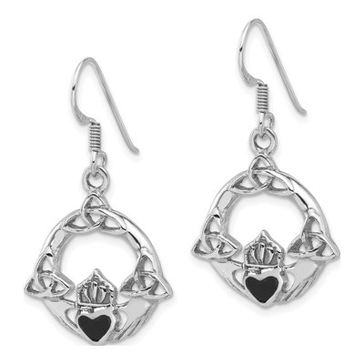 Sterling Silver Onyx Claddagh Dangle Earrings – view 3