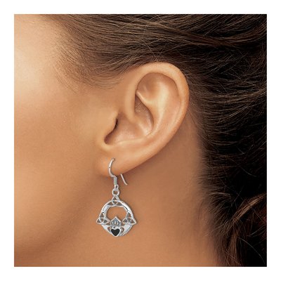 Sterling Silver Onyx Claddagh Dangle Earrings – view 4