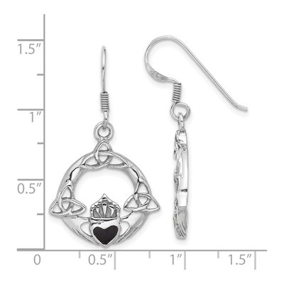 Sterling Silver Onyx Claddagh Dangle Earrings – view 5