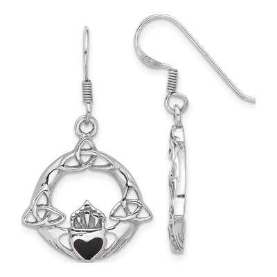 Sterling Silver Onyx Claddagh Dangle Earrings