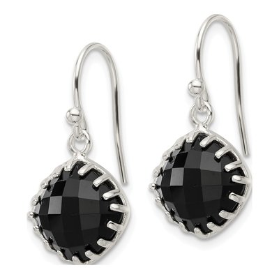 Sterling Silver Onyx Checkerboard Dangle Earrings – view 3