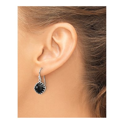 Sterling Silver Onyx Checkerboard Dangle Earrings – view 4