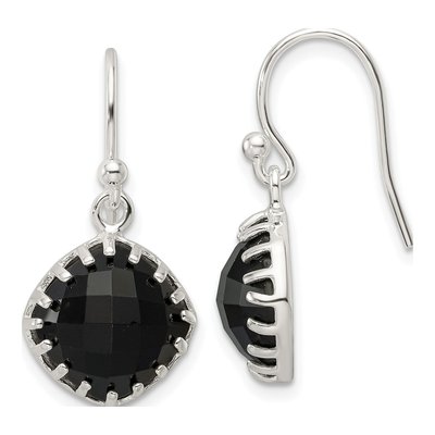 Sterling Silver Onyx Checkerboard Dangle Earrings