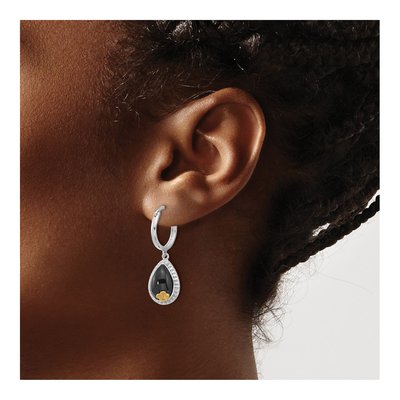 Sterling Silver & 14K Gold Onyx Flower Dangle Earrings – view 4
