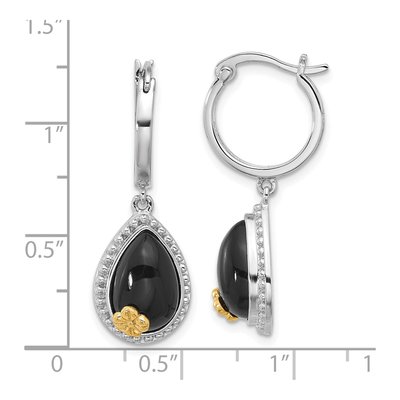 Sterling Silver & 14K Gold Onyx Flower Dangle Earrings – view 5