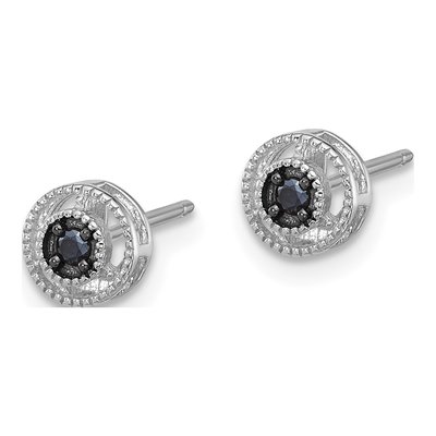 Sterling Silver 2mm Round Black Spinel Beaded Circle Stud Earrings – view 3