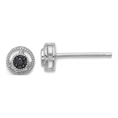 Sterling Silver 2mm Round Black Spinel Beaded Circle Stud Earrings