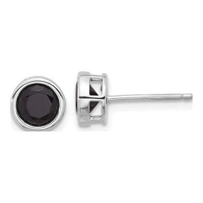 Sterling Silver 5.5mm Round Black Spinel Bezel Stud Earrings