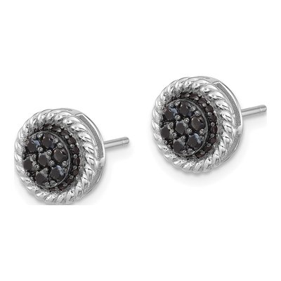 Sterling Silver 1.5mm Round Black Spinel Twisted Circle Stud Earrings – view 3