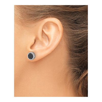 Sterling Silver 1.5mm Round Black Spinel Twisted Circle Stud Earrings – view 4