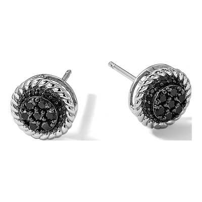 Sterling Silver 1.5mm Round Black Spinel Twisted Circle Stud Earrings – view 6