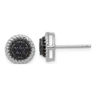 Sterling Silver 1.5mm Round Black Spinel Twisted Circle Stud Earrings
