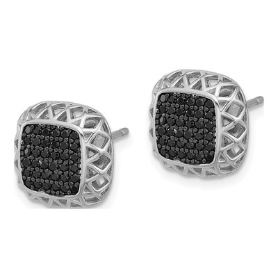 Sterling Silver 1mm Round Black Spinel Square Stud Earrings – view 3