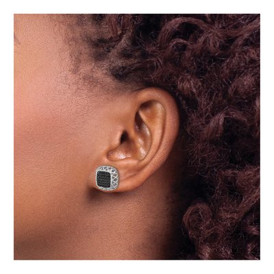 Sterling Silver 1mm Round Black Spinel Square Stud Earrings – view 4