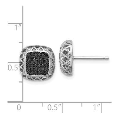 Sterling Silver 1mm Round Black Spinel Square Stud Earrings – view 5
