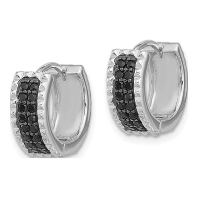 Sterling Silver 13mm Black Spinel Huggie Hoop Earrings – view 3
