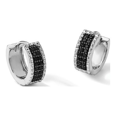 Sterling Silver 13mm Black Spinel Huggie Hoop Earrings – view 6