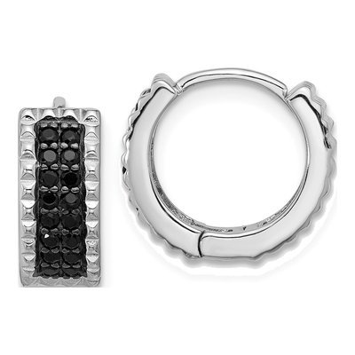 Sterling Silver 13mm Black Spinel Huggie Hoop Earrings