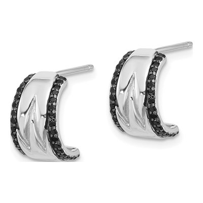 Sterling Silver 13mm Black Spinel C- Hoop Earrings – view 3