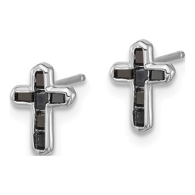Sterling Silver Rectangle Black Spinel Cross Stud Earrings – view 3