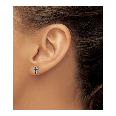 Sterling Silver Rectangle Black Spinel Cross Stud Earrings – view 4