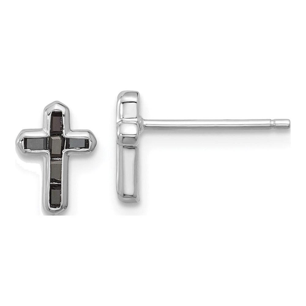 Sterling Silver Rectangle Black Spinel Cross Stud Earrings