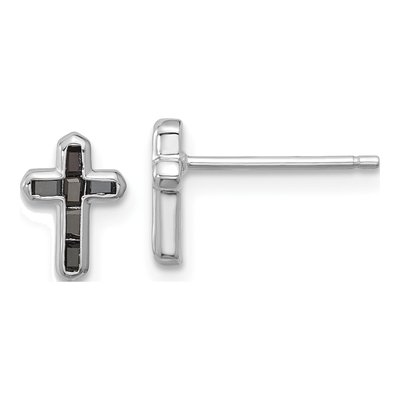 Sterling Silver Rectangle Black Spinel Cross Stud Earrings