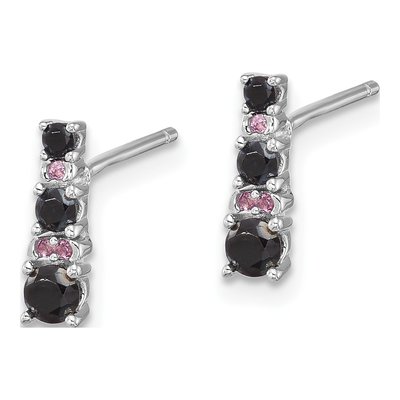 Sterling Silver Round Black Spinel & Sapphire Stud Earrings – view 3