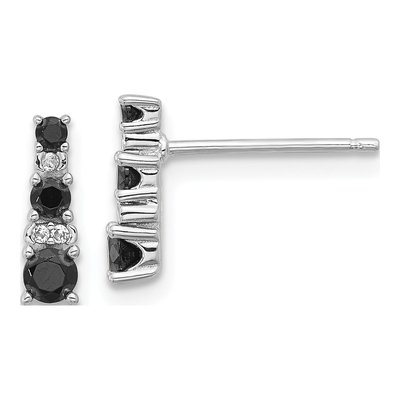 Sterling Silver Round Black Spinel & Sapphire Stud Earrings