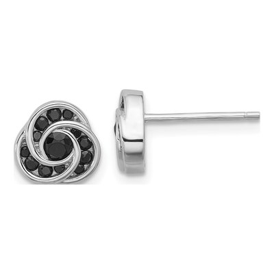 Sterling Silver 2.5mm Round Black Spinel Love Knot Stud Earrings