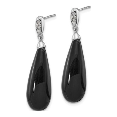 Sterling Silver Onyx & CZ Teardrop Dangle Earrings – view 2