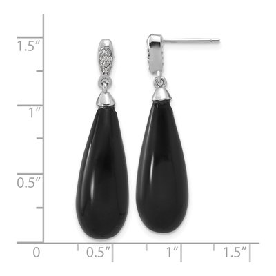 Sterling Silver Onyx & CZ Teardrop Dangle Earrings – view 4