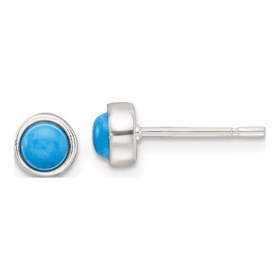 Sterling Silver 4mm Round Turquoise Bezel Stud Earrings