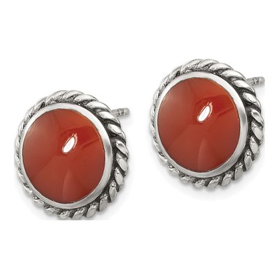 Sterling Silver Carnelian Twisted Edge Stud Earrings – view 3