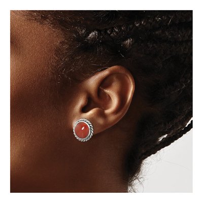 Sterling Silver Carnelian Twisted Edge Stud Earrings – view 4