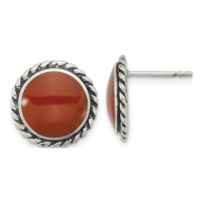 Sterling Silver Carnelian Twisted Edge Stud Earrings