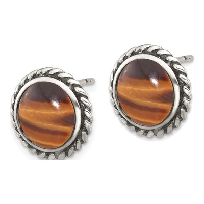 Sterling Silver Tiger's Eye Twisted Edge Stud Earrings – view 3