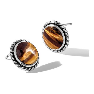 Sterling Silver Tiger's Eye Twisted Edge Stud Earrings – view 6