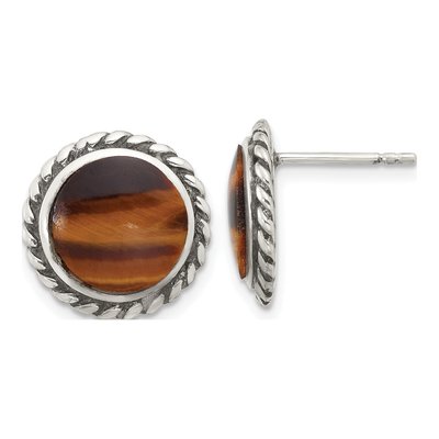 Sterling Silver Tiger's Eye Twisted Edge Stud Earrings