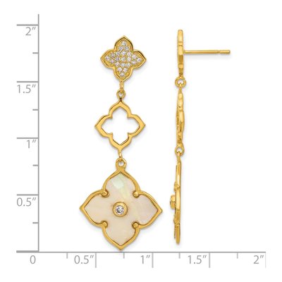 Gold-Plated Sterling Silver Mother of Pearl & CZ MOP Floral Chandelier Earrings – view 4