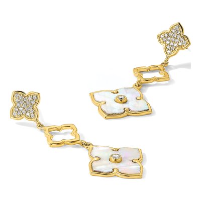 Gold-Plated Sterling Silver Mother of Pearl & CZ MOP Floral Chandelier Earrings – view 5