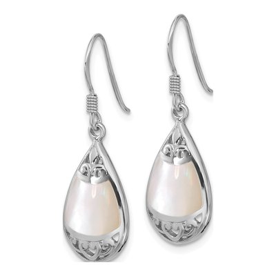 Sterling Silver Mother of Pearl Teardrop Dangle Earrings – view 2
