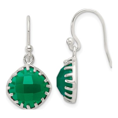 Sterling Silver Onyx Checkerboard Dangle Earrings