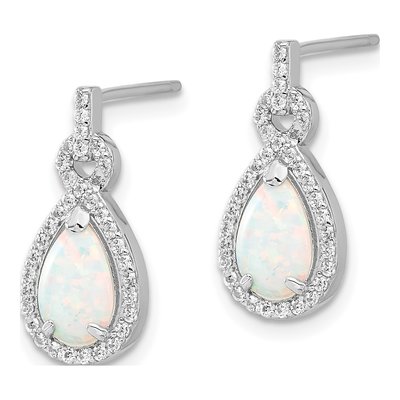 Sterling Silver Lab-Created Opal & CZ Teardrop Dangle Earrings – view 3