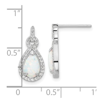 Sterling Silver Lab-Created Opal & CZ Teardrop Dangle Earrings – view 5