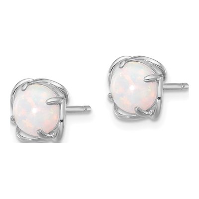 Sterling Silver 7mm Lab-Created Opal Round Button Stud Earrings – view 3
