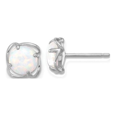Sterling Silver 7mm Lab-Created Opal Round Button Stud Earrings