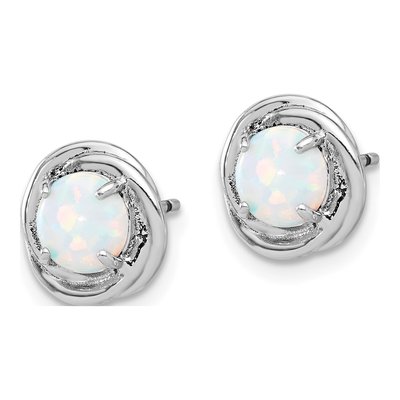 Sterling Silver 6mm Round Lab-Created Opal Swirl Circle Stud Earrings – view 3