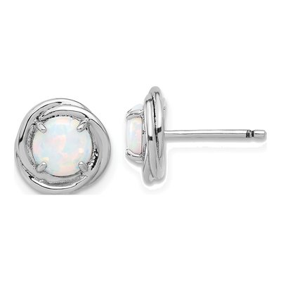 Sterling Silver 6mm Round Lab-Created Opal Swirl Circle Stud Earrings